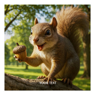 Póster Bosque De Ardilla Feliz Lindo De Fantasía