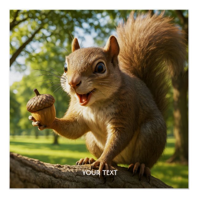 Póster Bosque De Ardilla Feliz Lindo De Fantasía (Anverso)