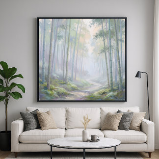 Póster Bosque de Bambú Brumoso - Estilo de Pintura Impres