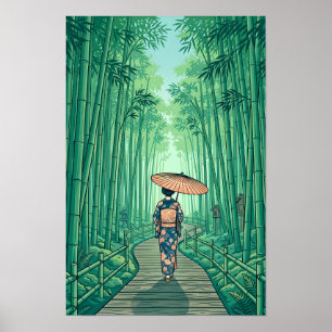 Póster Bosque de Bambú Kyoto Japón Viajes Vintage