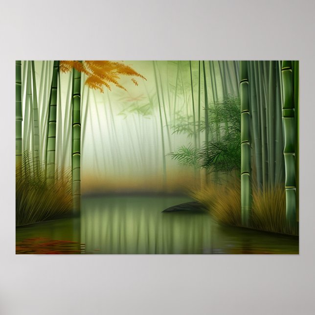 Póster Bosque de Bambú | Pintura tradicional china (Frente)