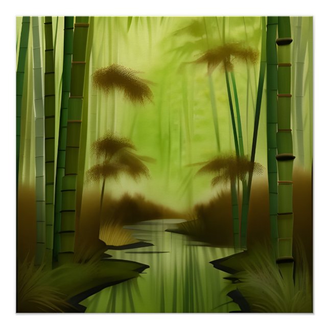 Póster Bosque de bambú Pintura tradicional china (Anverso)