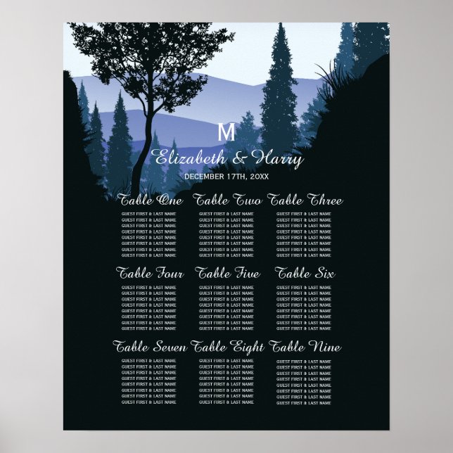 Póster Bosque de bosques azules, gráfico de asientos de B (Frente)