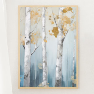 Póster Bosque de cielos azules y beige de birch, impresió