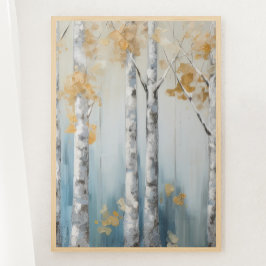 Póster Bosque de cielos azules y beiges de árboles de ave