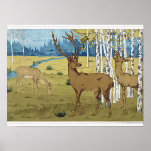 Póster Bosque de ciervos Art Nouveau de Maurice Verneuil 