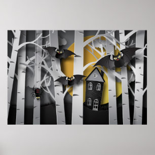 Póster Bosque de cipreses y murciélagos