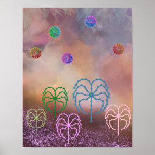 Póster Bosque de color y nubes