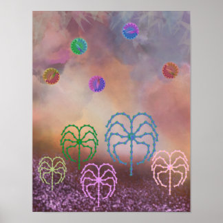 Póster Bosque de color y nubes
