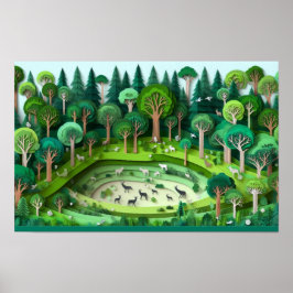 Póster Bosque de corte de papel