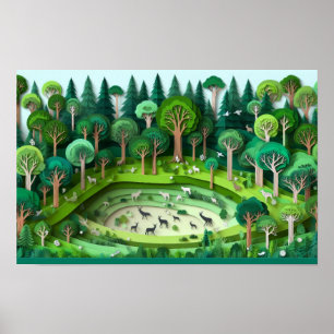 Póster Bosque de corte de papel