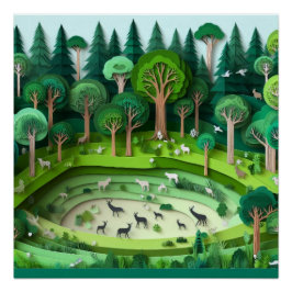 Póster Bosque de corte de papel