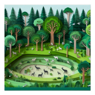 Póster Bosque de corte de papel