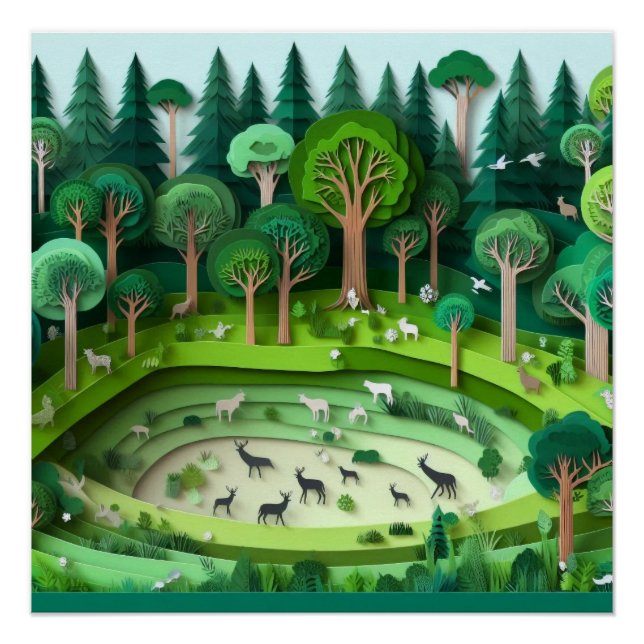 Póster Bosque de corte de papel (Anverso)