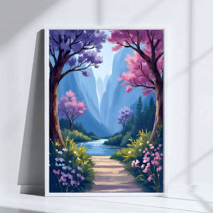 Póster Bosque de Cuento de Hadas   Paisaje Natural Floral