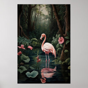 Póster Bosque de Flamencos Rosas Estampa de Río, Tropical