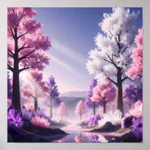 Póster Bosque de Flor de Cristal de Luz de Ensueño