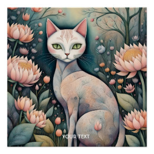 Póster Bosque de flores de gatos ricas de fantasía
