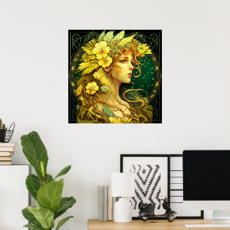 Póster Bosque de Hadas de Flores Encantadas Fantasía