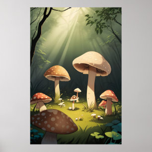 Póster Bosque de hongos encantados