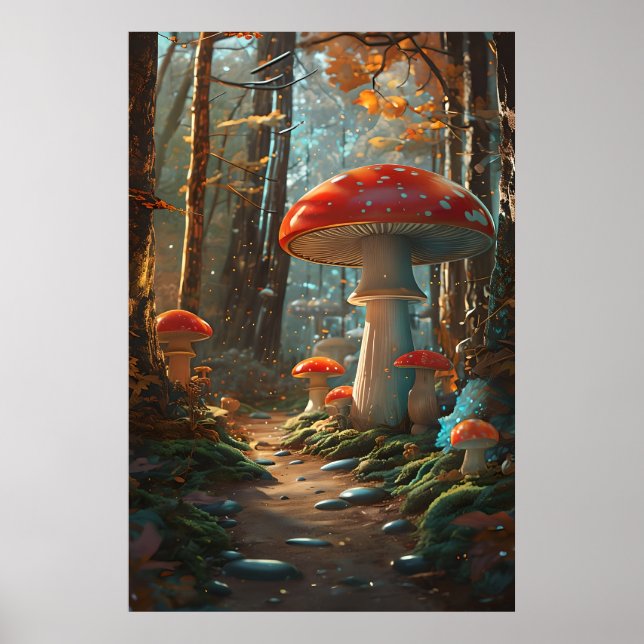 Póster Bosque de hongos encantados - Bosque de madera cap (Frente)