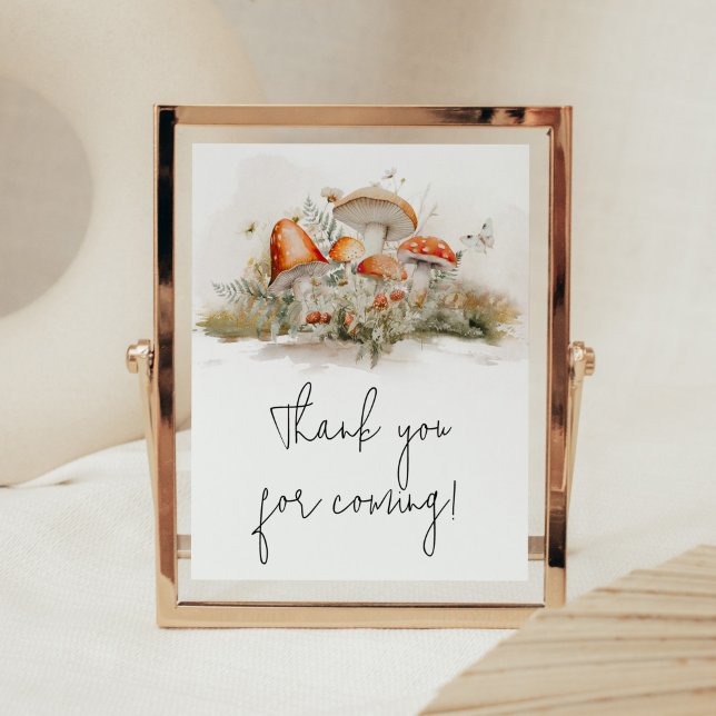 Póster Bosque de hongos encantados Gracias por venir (Enchanted Mushroom Baby Shower Thank you for Coming Sign)