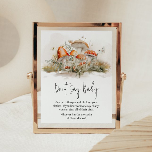 Póster Bosque de hongos encantados no dicen bebé (Enchanted Mushroom Baby Shower Don't Say Baby Sign)