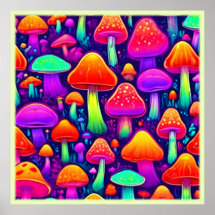 Póster Bosque de hongos Neon Glow