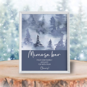 Póster Bosque de Invierno Acuarela Azul Marino Bar de Mim