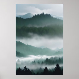 Póster Bosque de montaña Misty