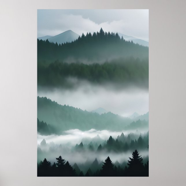 Póster Bosque de montaña Misty (Frente)