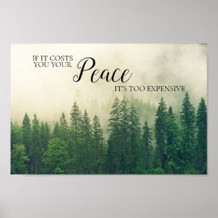 Póster Bosque de Montaña Niebla Paz Frase Cita