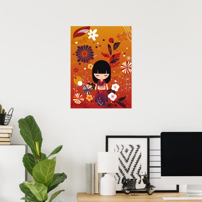 Póster Bosque de muñecas Kokeshi (Oficina en casa)