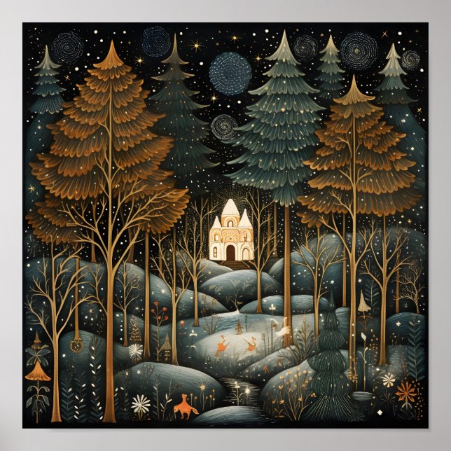 Póster Bosque de Navidades decorativos (Frente)