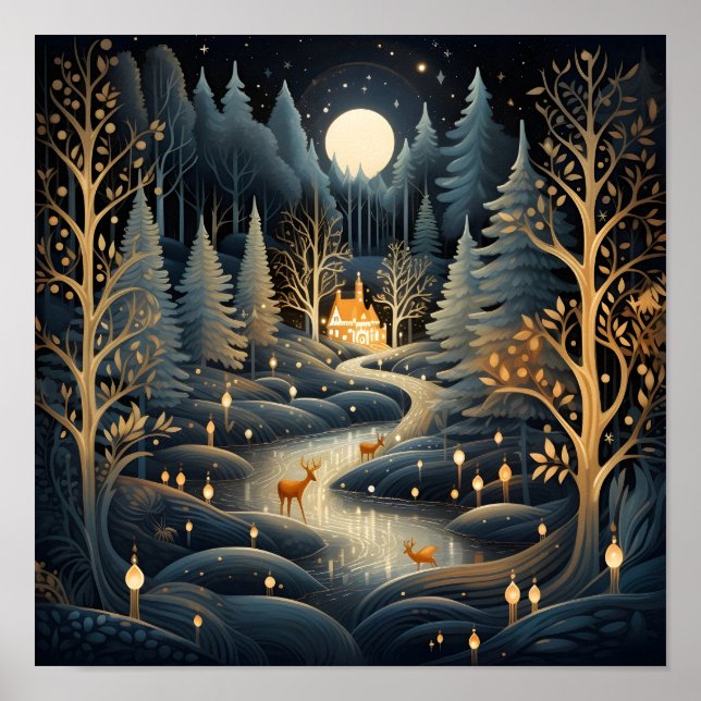 Póster Bosque de Navidades decorativos (Frente)
