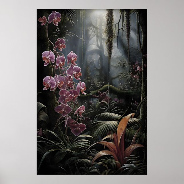 Póster Bosque de orquídeas rosadas, gótico de academia os (Frente)