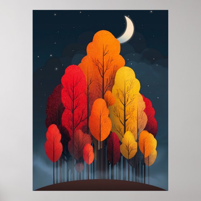 Póster Bosque de otoño por la noche (Frente)