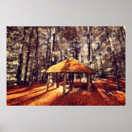 Póster Bosque de otoño y chalet