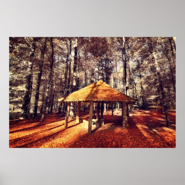 Póster Bosque de otoño y chalet (Frente)