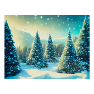 Póster Bosque de Pino Snowy Winter Wonderland