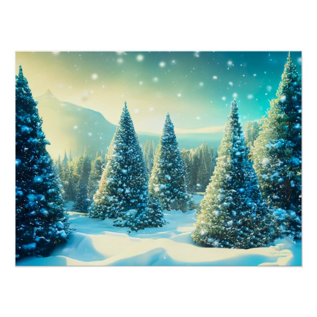 Póster Bosque de Pino Snowy Winter Wonderland (Anverso)