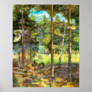 Póster Bosque de pinos