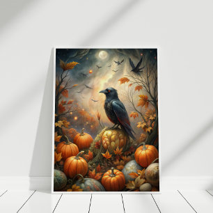 Póster Bosque de Raven y Calabaza - Leche de otoño oscuro