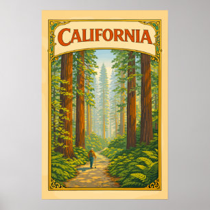 Póster Bosque de Secuoyas de California Vintage
