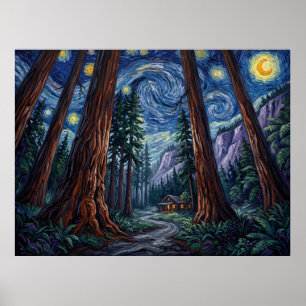 Póster Bosque de Secuoyas Noche Estrellada