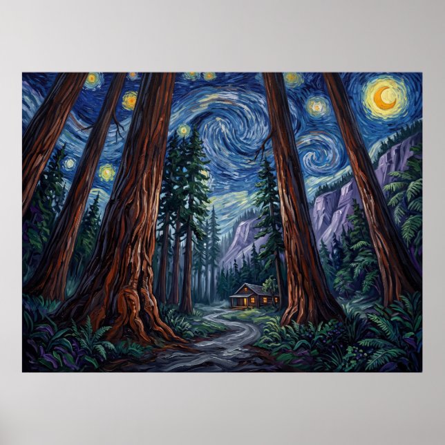 Póster Bosque de Secuoyas Noche Estrellada (Frente)