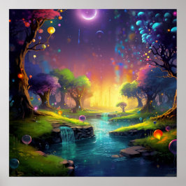 Póster Bosque de tierras de fantasía colorida