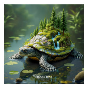 Póster Bosque de Tortugas Sereno de Fantasía Lindo