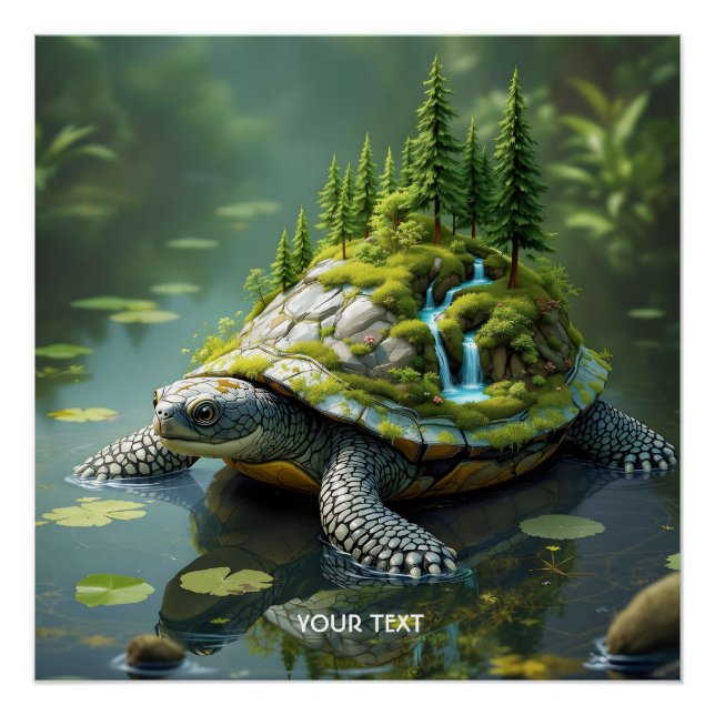 Póster Bosque de Tortugas Sereno de Fantasía Lindo (Anverso)