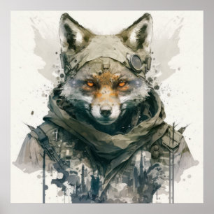 Póster Bosque de vida silvestre de pintura animal con ret